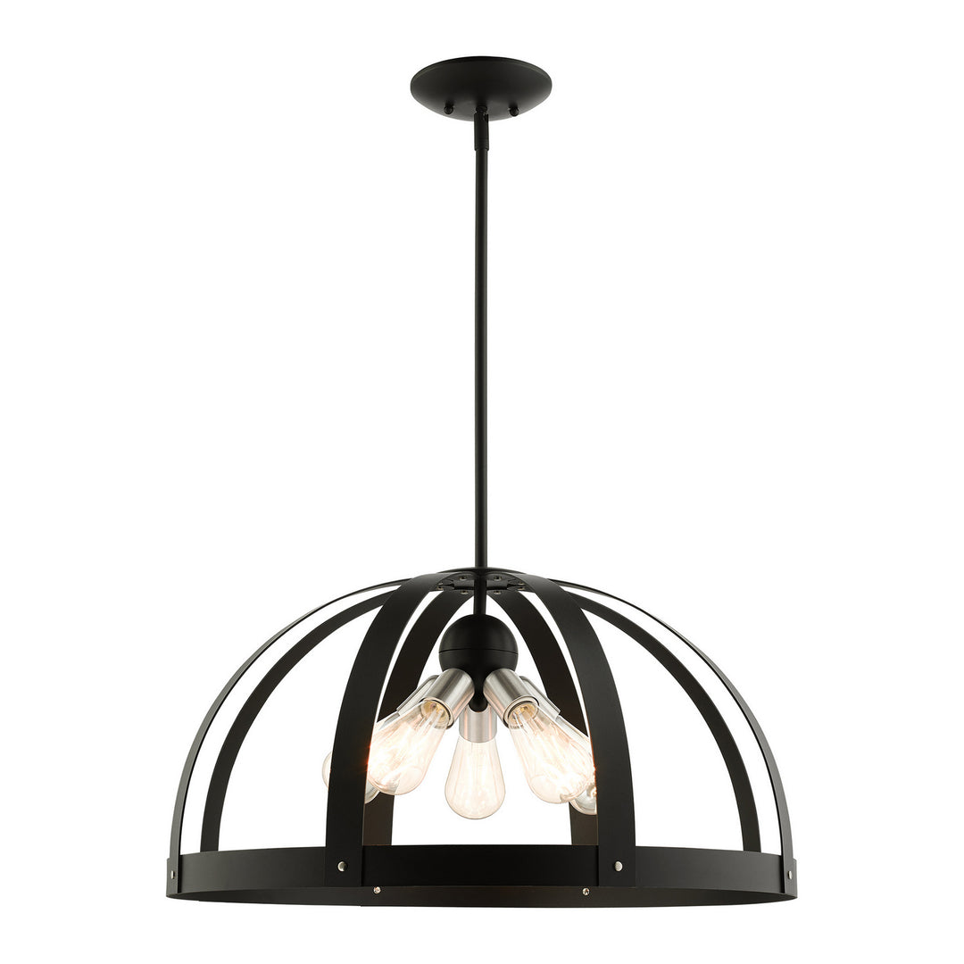 Livex Stoneridge 49645-14 Pendant Light - Textured Black w/ Brushed Nickels