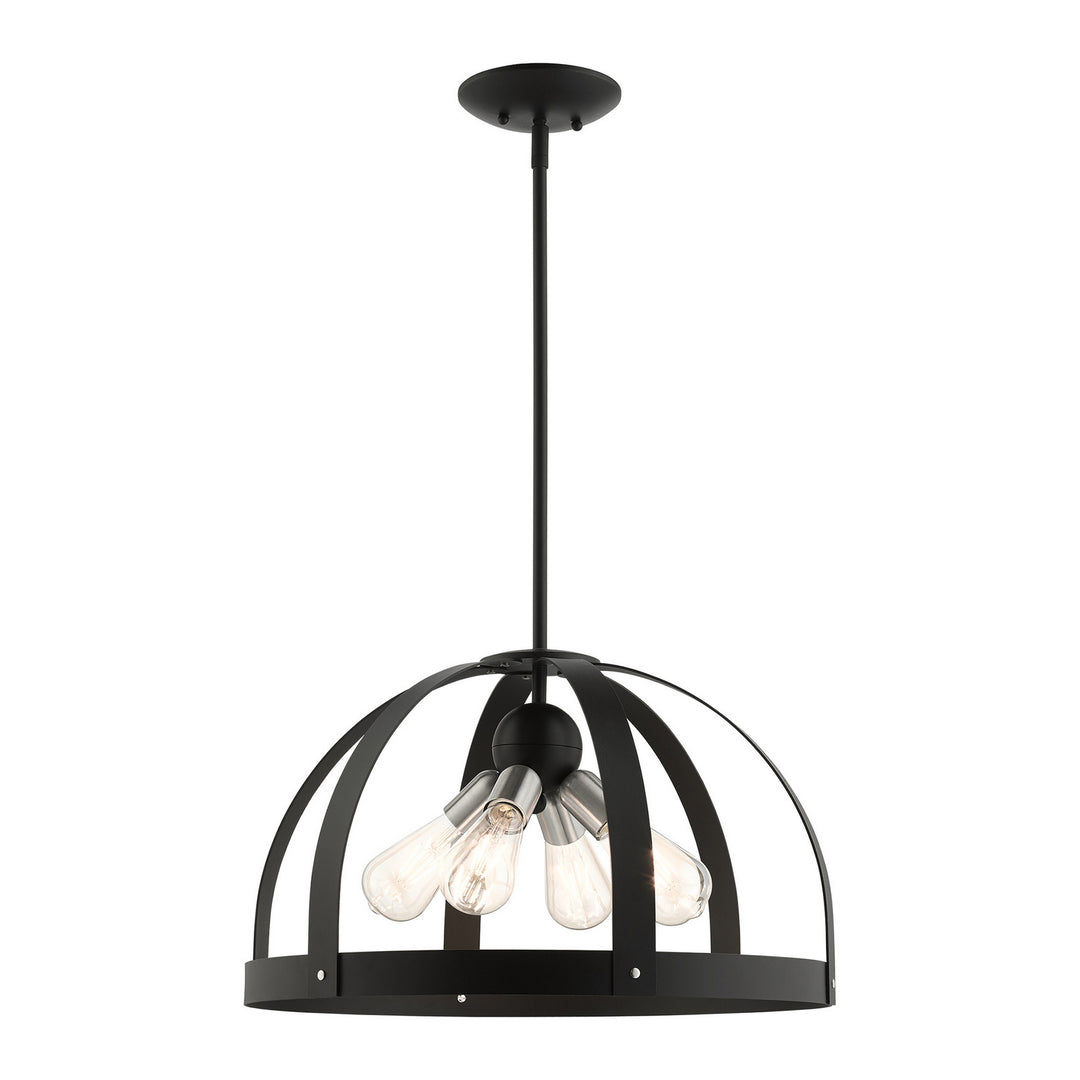 Livex Stoneridge 49647-14 Pendant Light - Textured Black w/ Brushed Nickels