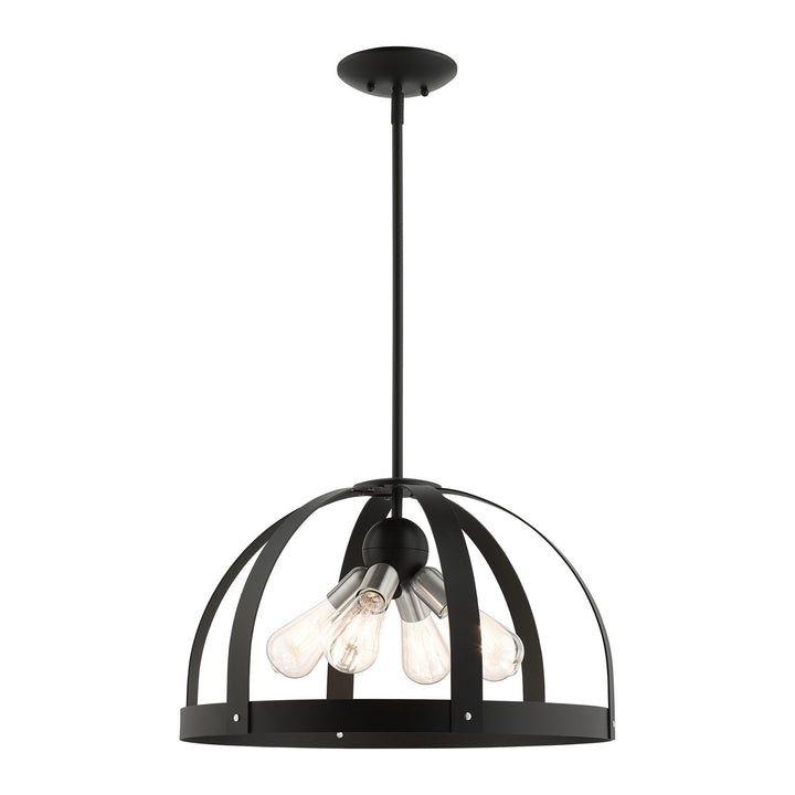 Livex Stoneridge 49647-14 Pendant Light - Textured Black w/ Brushed Nickels