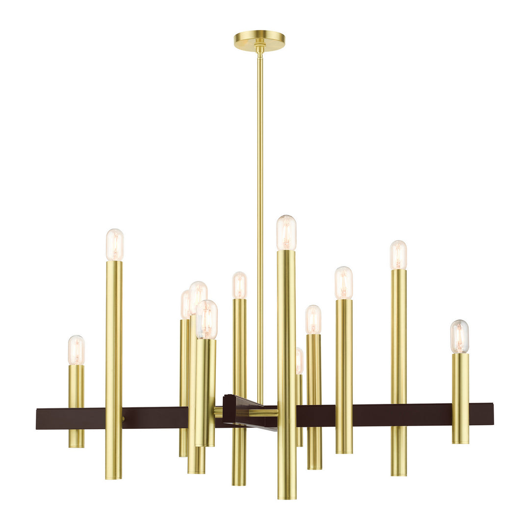 Livex Helsinki 49999-12 Chandelier Light - Satin Brass w/ Bronzes