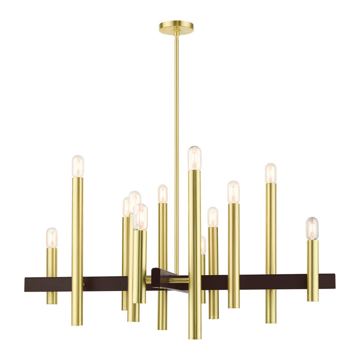 Livex Helsinki 49999-12 Chandelier Light - Satin Brass w/ Bronzes