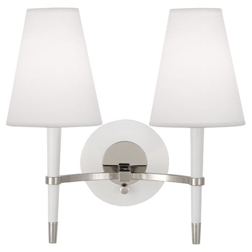 Robert Abbey Jonathan Adler Ventana AW771 Wall Sconce Light - White Wood w/ Polished Nickel