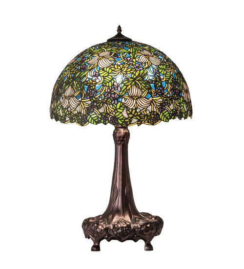Meyda Tiffany Lighting 115262 Trillium & Violet Three Light Table Lamp Lamp Bronze / Dark