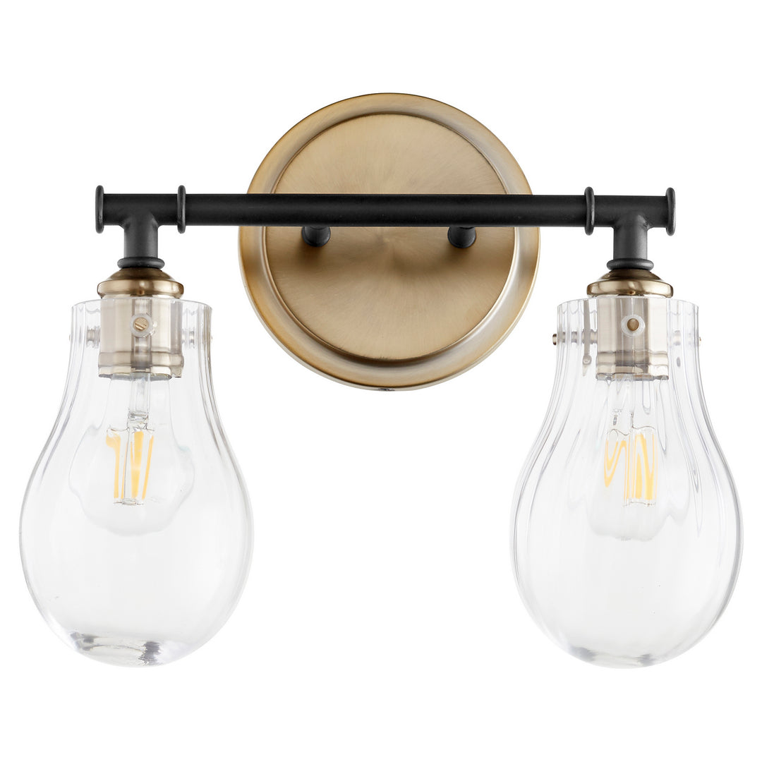 Quorum 511 Series 511-2-69 Bath Vanity Light 14 in. wide - Textured Black W/ Aged Brass