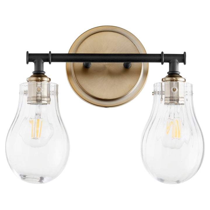 Quorum 511 Series 511-2-69 Bath Vanity Light 14 in. wide - Textured Black W/ Aged Brass
