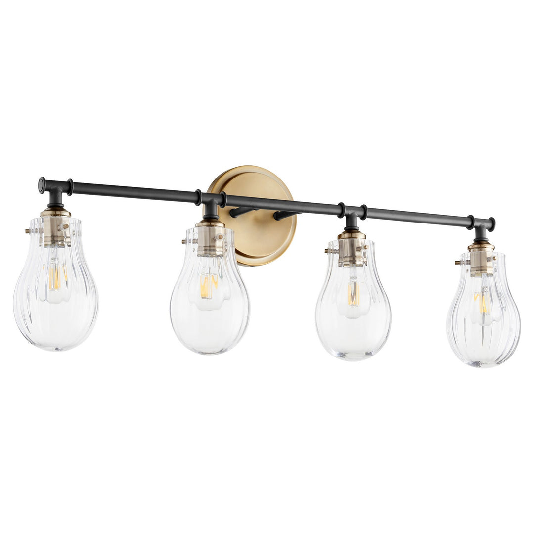 Quorum 511 Series 511-4-69 Bath Vanity Light 33 in. wide - Textured Black W/ Aged Brass