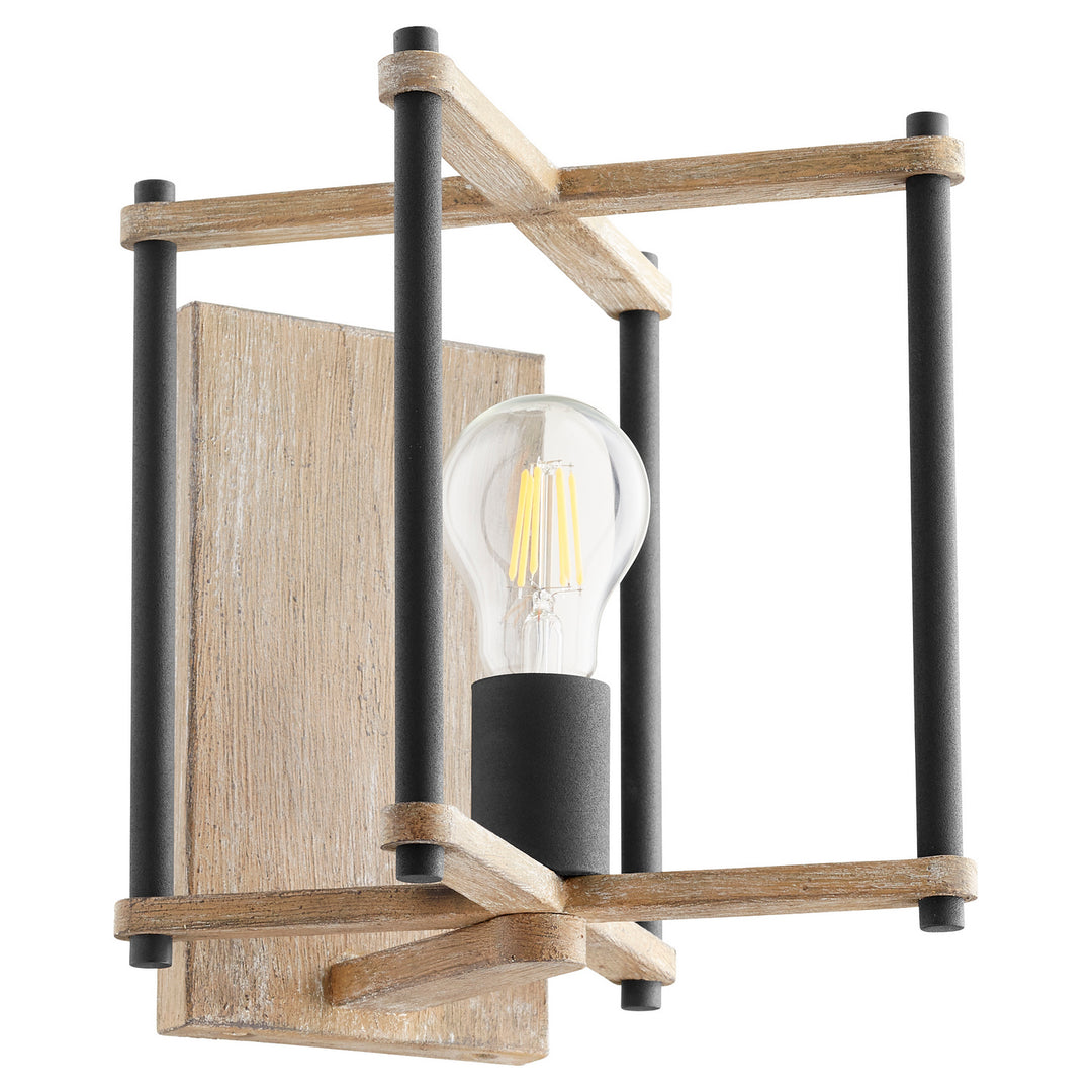 Quorum Silva 5134-1-69 Wall Sconce Light - Textured Black W/ Weathered Oak Finish