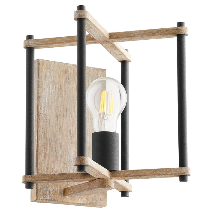Quorum Silva 5134-1-69 Wall Sconce Light - Textured Black W/ Weathered Oak Finish