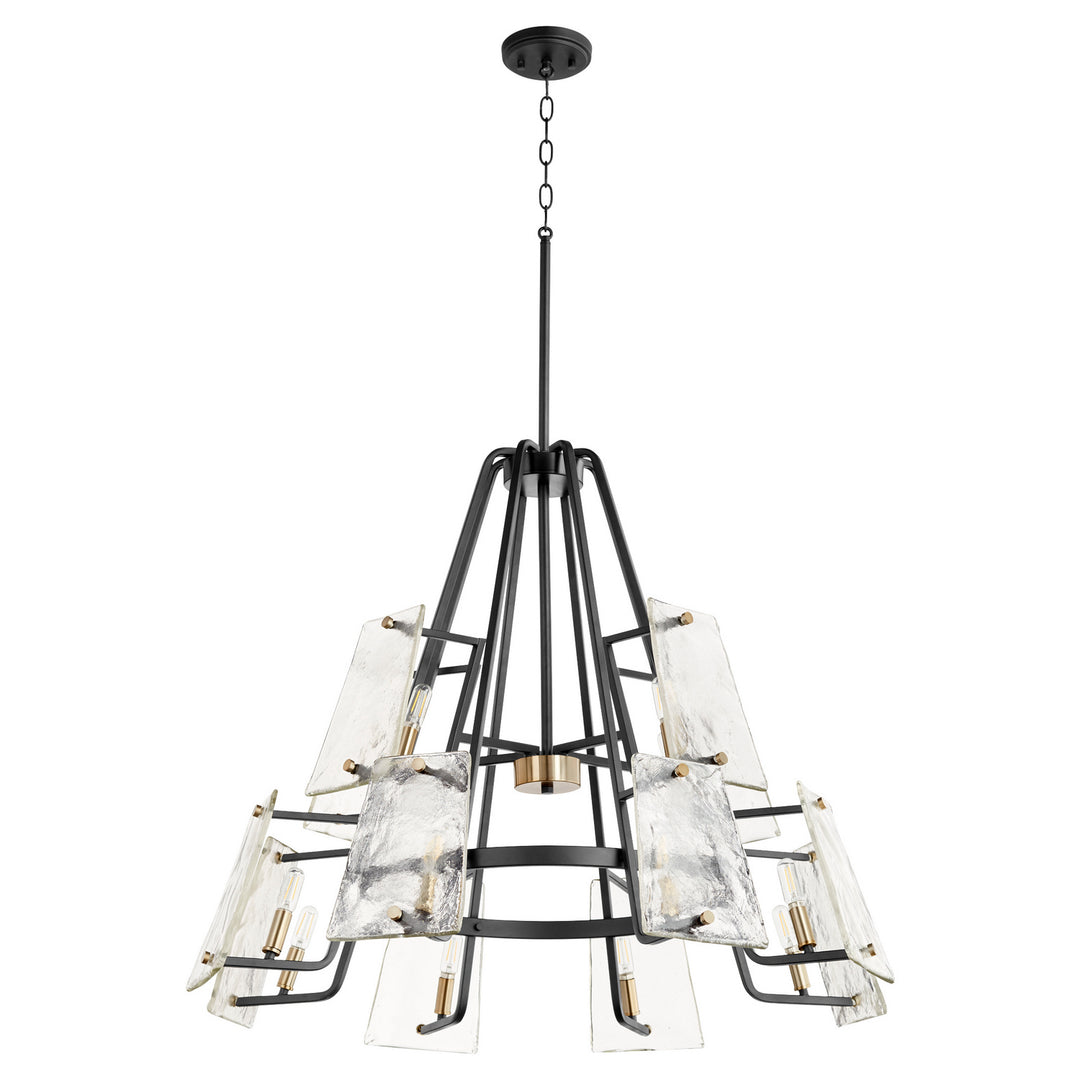 Quorum Tioga 637-12-69 Chandelier Light - Textured Black W/ Aged Brass