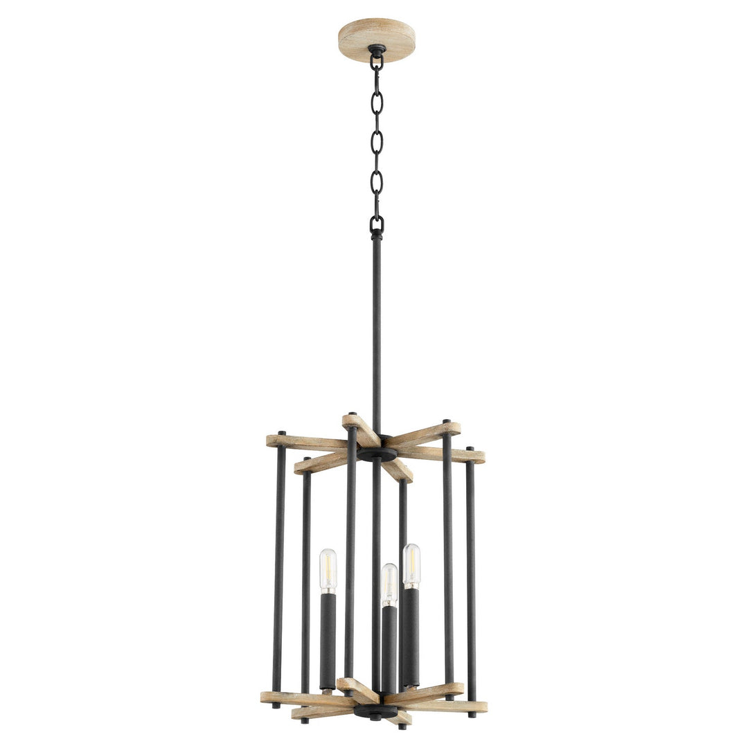 Quorum Silva 8134-3-69 Pendant Light - Textured Black W/ Weathered Oak Finish