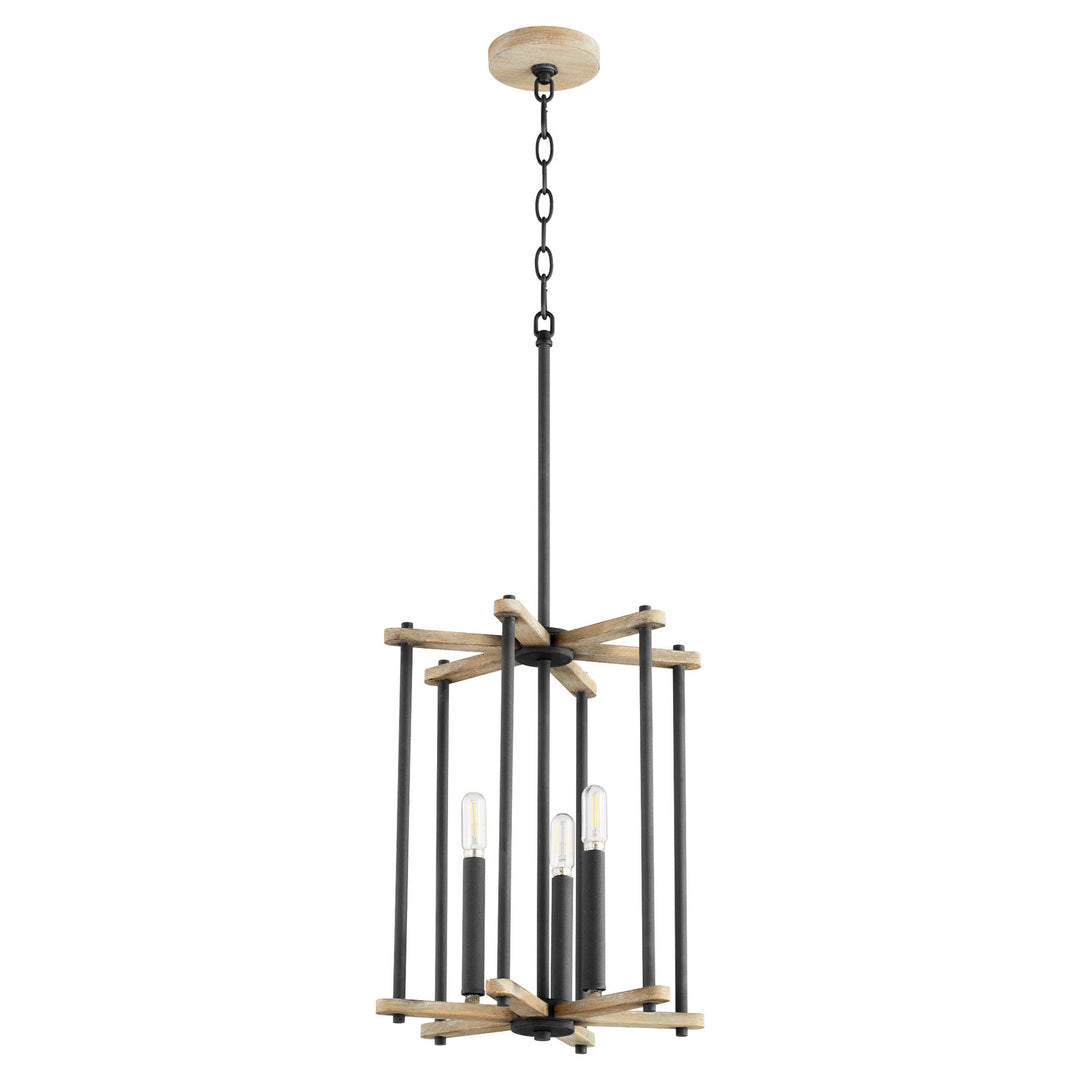 Quorum Silva 8134-3-69 Pendant Light - Textured Black W/ Weathered Oak Finish