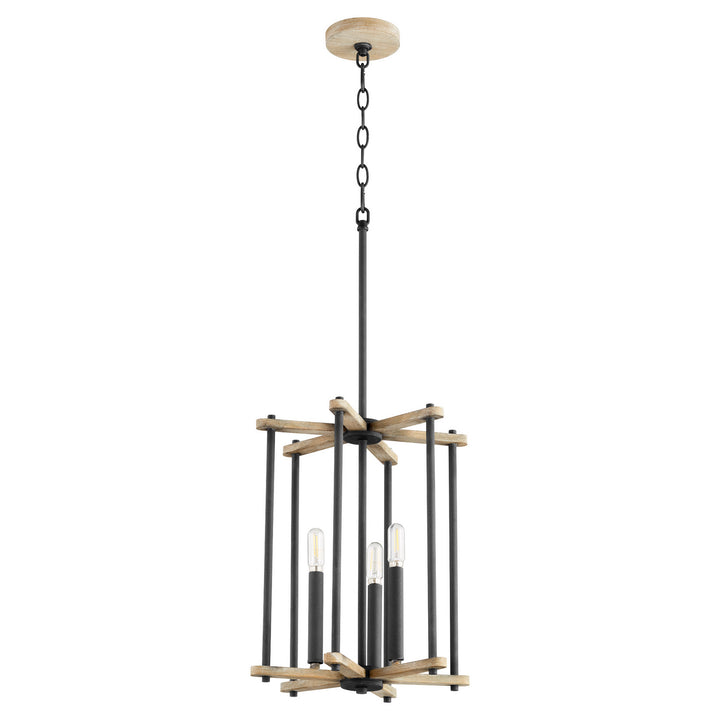 Quorum Silva 8134-3-69 Pendant Light - Textured Black W/ Weathered Oak Finish