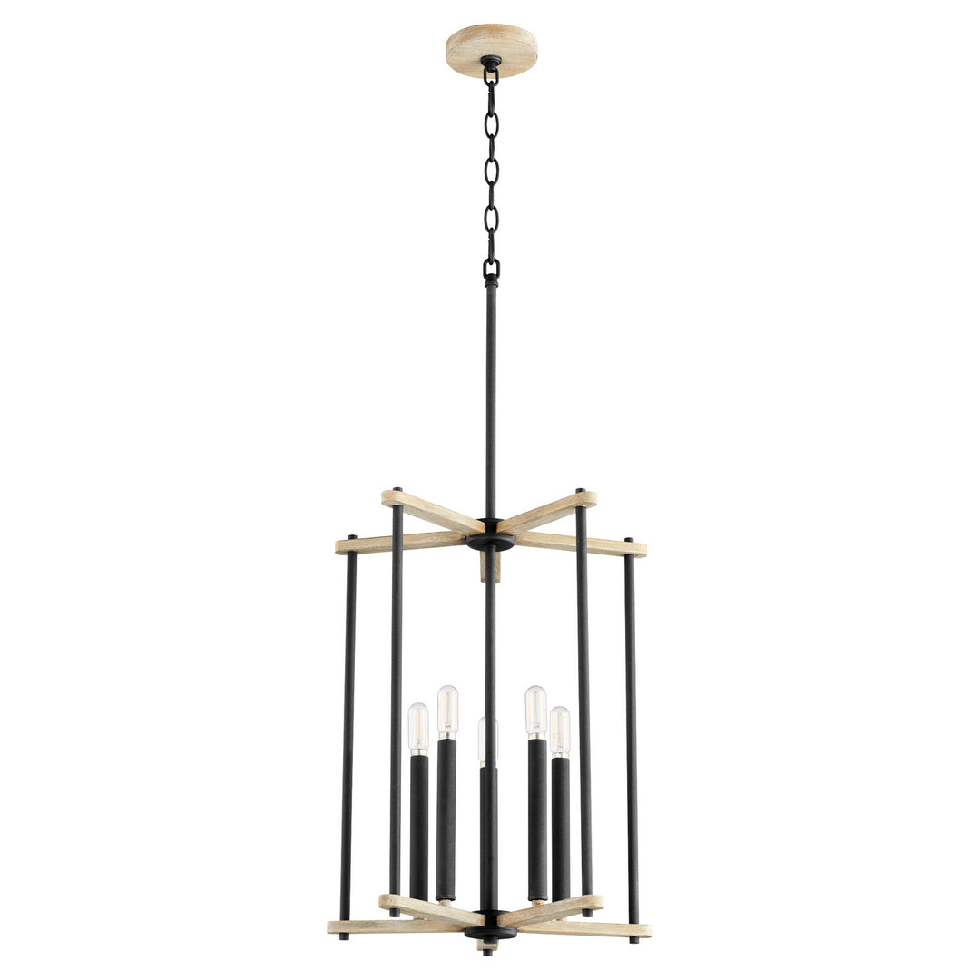 Quorum Silva 8134-5-69 Pendant Light - Textured Black W/ Weathered Oak Finish