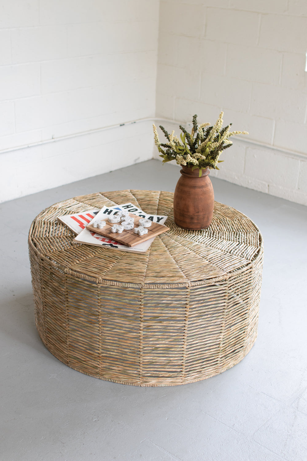 Kalalou Lighting A6204  Hand Braided Round Seagrass Ottoman Furniture Bronze / Dark