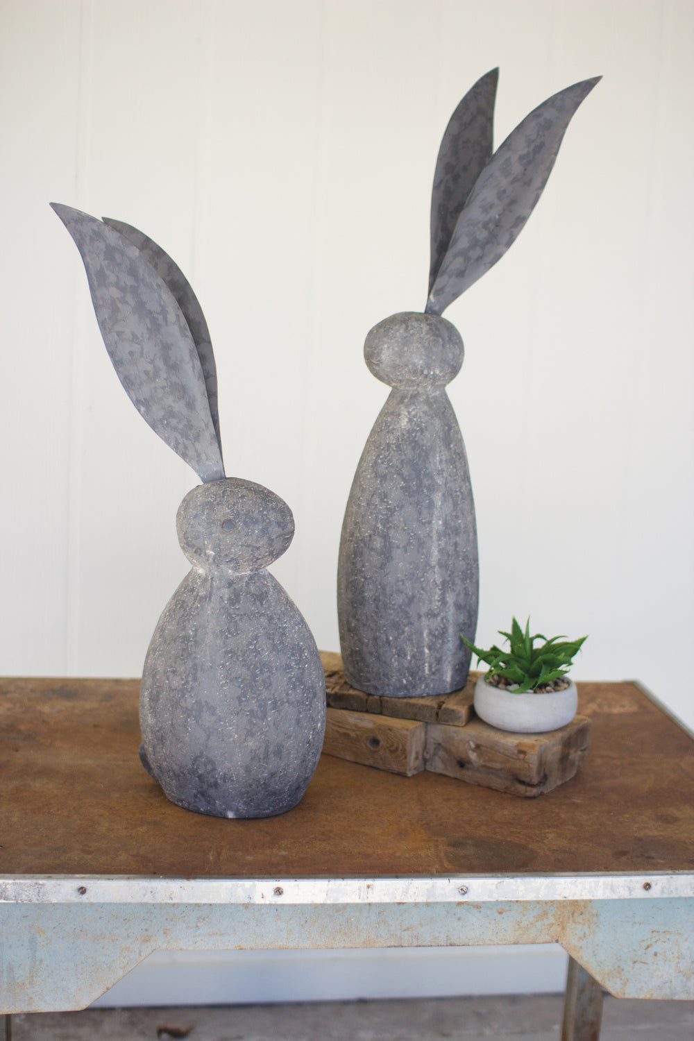 Kalalou Lighting CHE1213  Faux Stone Rabbit With Tall Ears Home Decor Bronze / Dark