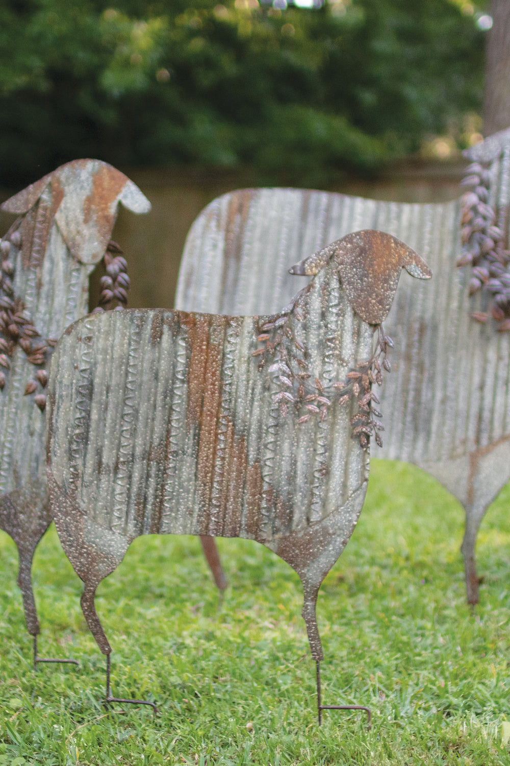 Kalalou Lighting CHE1369  Set Of Three Corrugated Christmas Sheep Yard Art Home Decor Pewter, Nickel, Silver