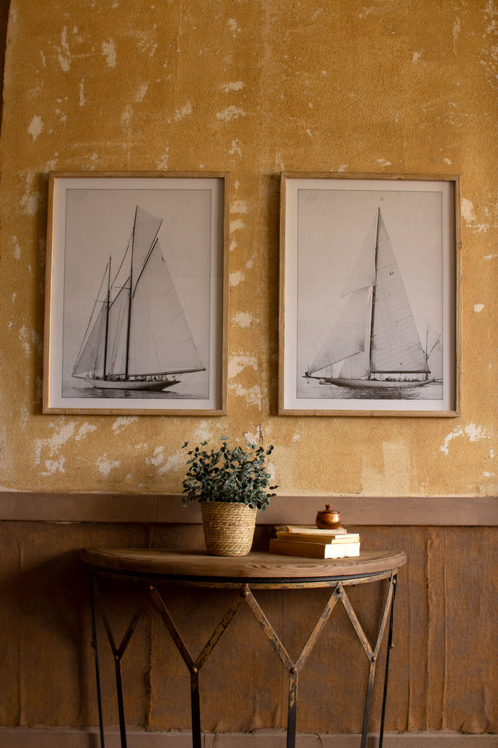 Kalalou Lighting CHH1330  Set Of Two Framed Sailboat Prints Mirror Bronze / Dark