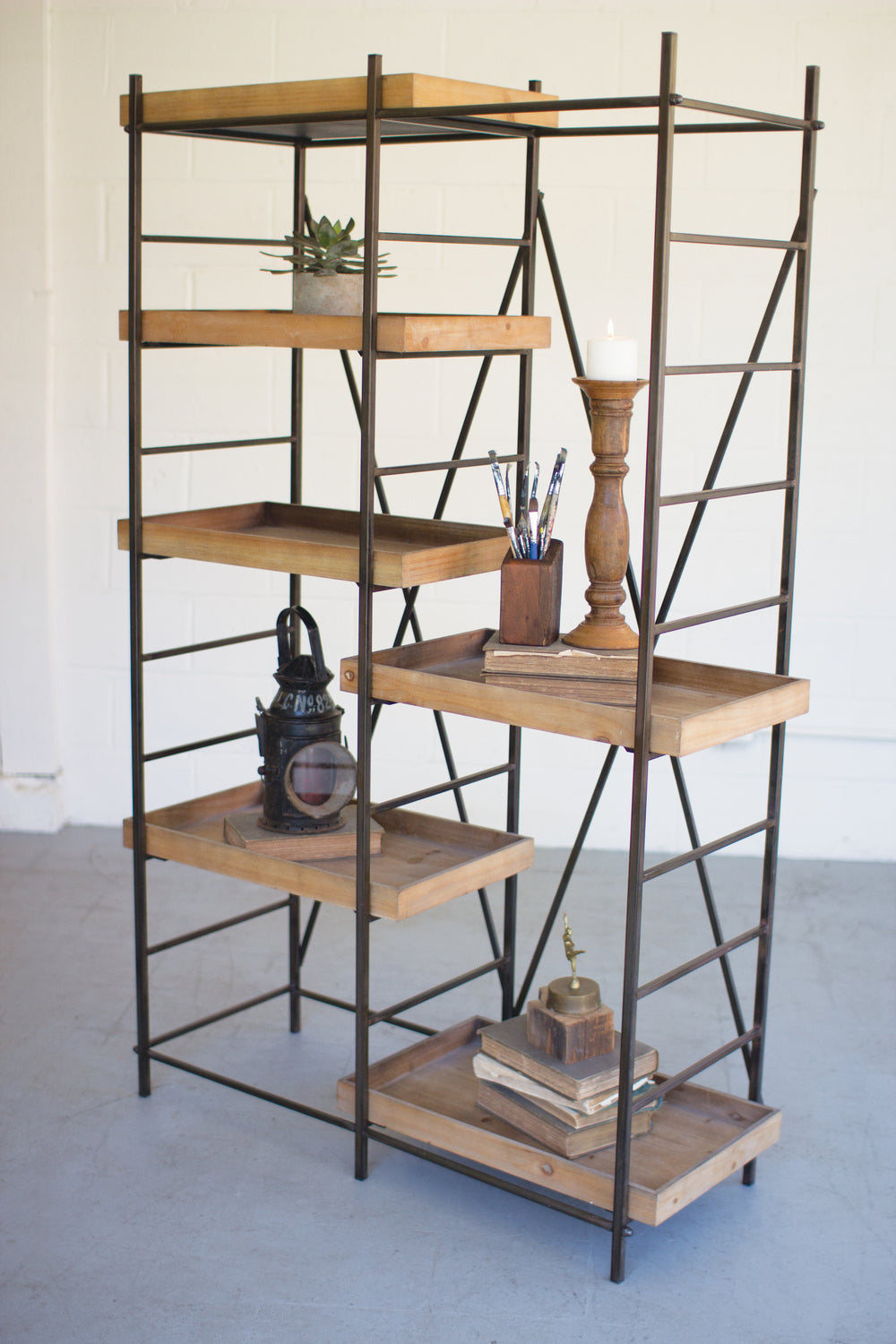 Kalalou Lighting CHW1044  Shelving Unit W/ Six Adjustable Wooden Shelves Furniture Bronze / Dark