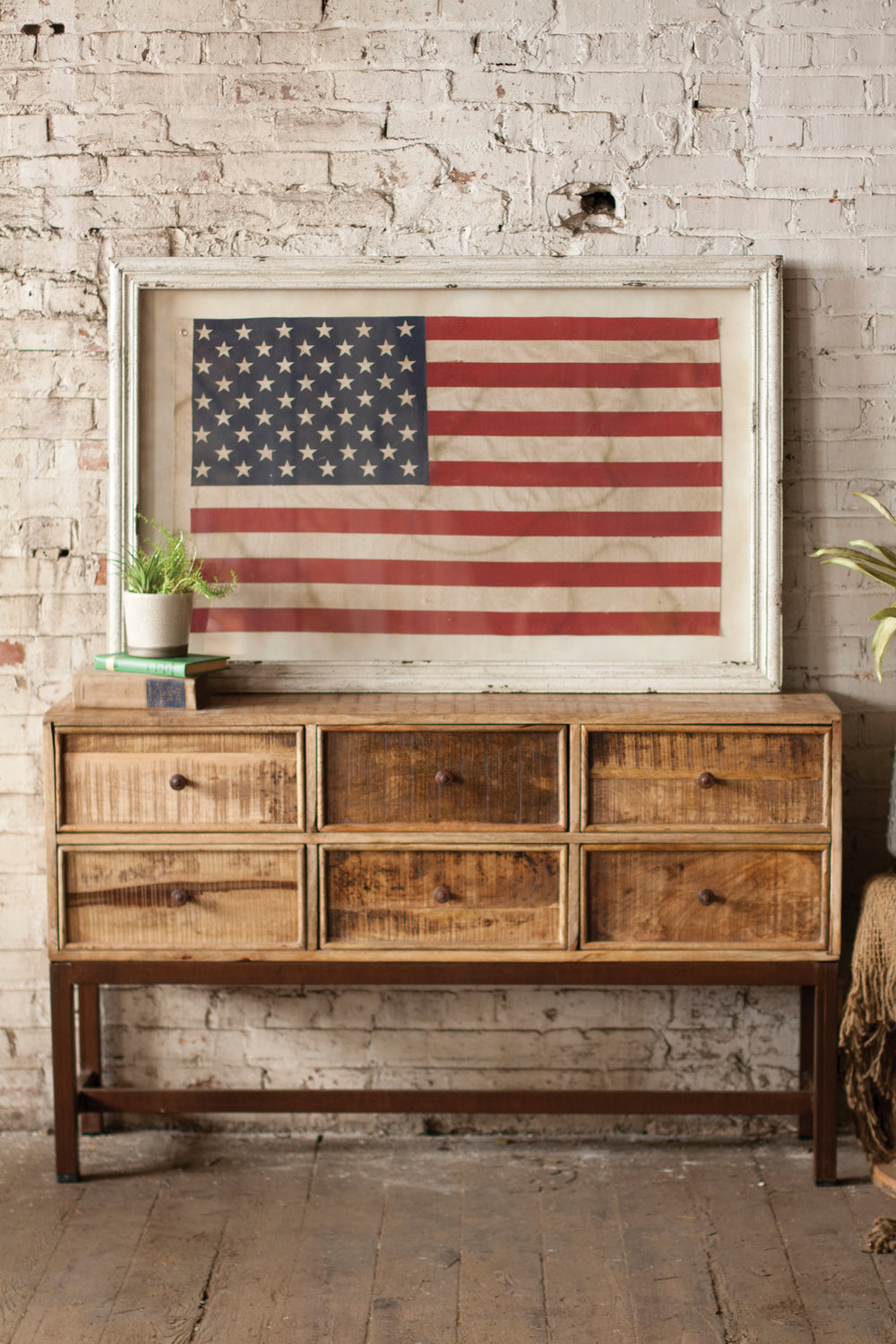 Kalalou Lighting CLA1003  Framed American Flag Under Glass Furniture Bronze / Dark