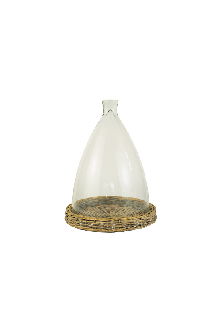 Kalalou Lighting CLAN1078  Glass Cloche With Wicker Base Home Decor Bronze / Dark