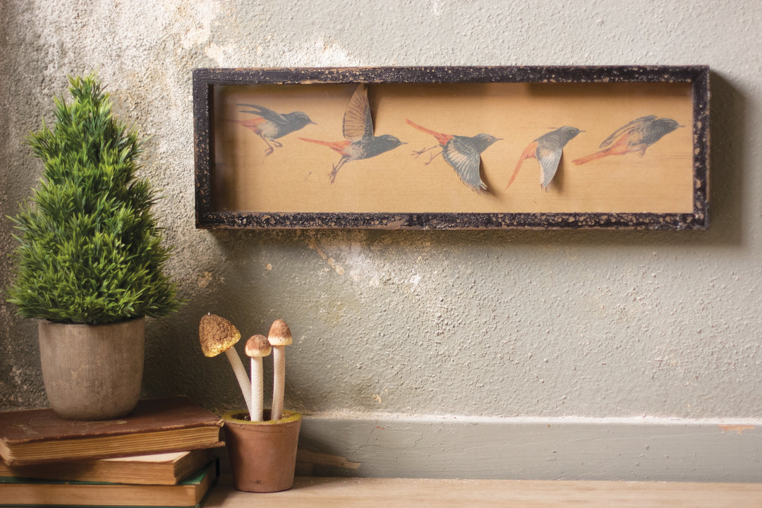 Kalalou Lighting CLL1208  Framed Paper Flying Birds Under Glass Mirror Bronze / Dark