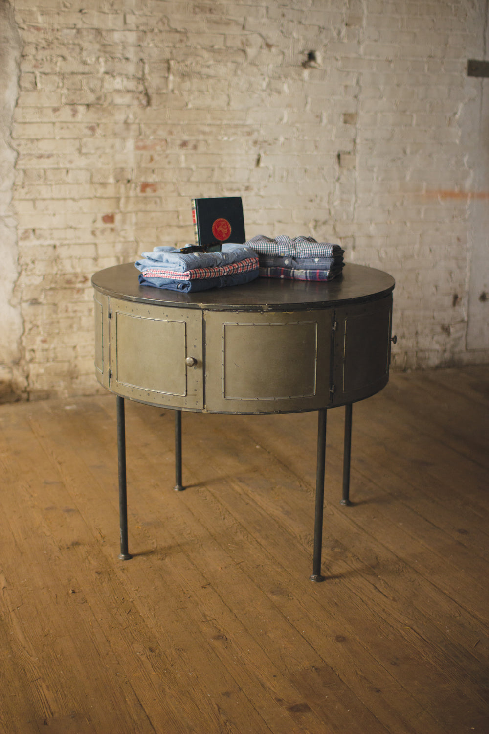 Kalalou Lighting CLL2192  Round Storage Display With Doors Furniture Bronze / Dark
