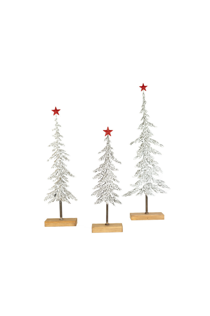 Kalalou Lighting CMN1464  Set Of Three Christmas Trees On Wooden Bases Home Decor White