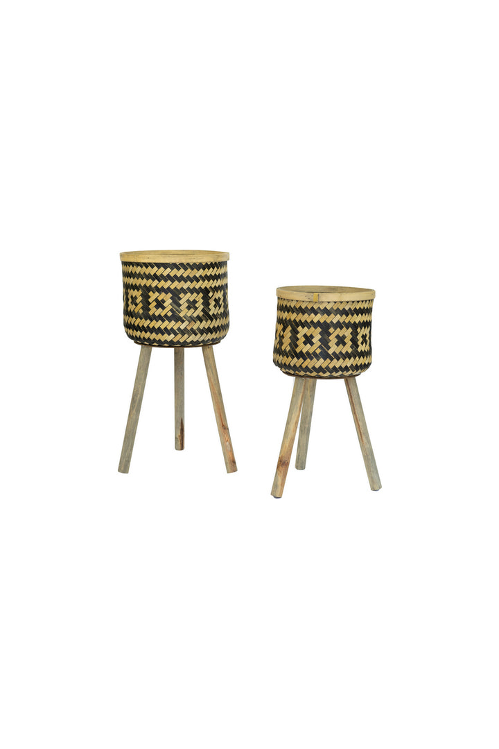 Kalalou Lighting CNMR1057  Plant Stands W Wood Legs Home Decor Bronze / Dark