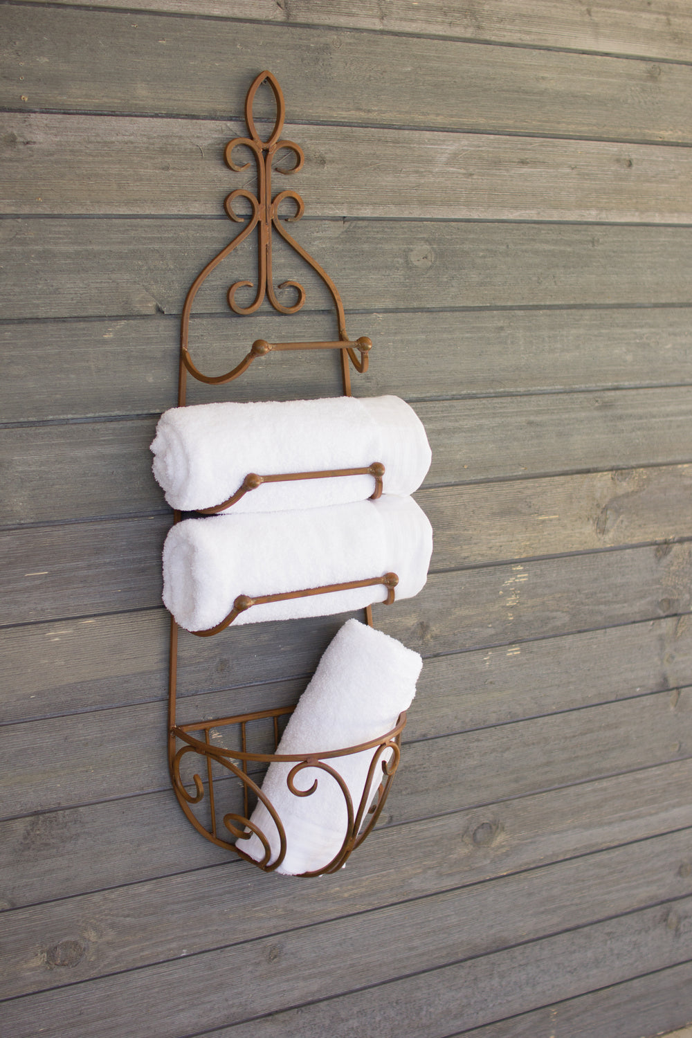 Kalalou Lighting CQ1024  Hanging Towel Rack With Basket Mirror Bronze / Dark