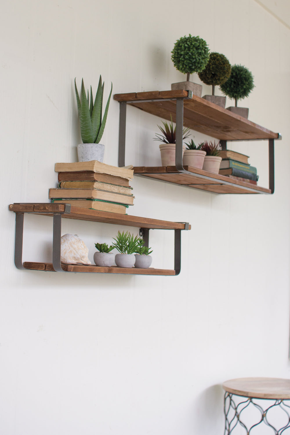 Kalalou Lighting CQ6915  Set Of Two Recycled Wood And Shelves Home Decor Bronze / Dark