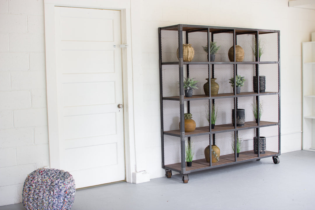 Kalalou Lighting CQ6951  Raw And Recycled Honey Wood 16 Cube Display Unit Furniture Bronze / Dark