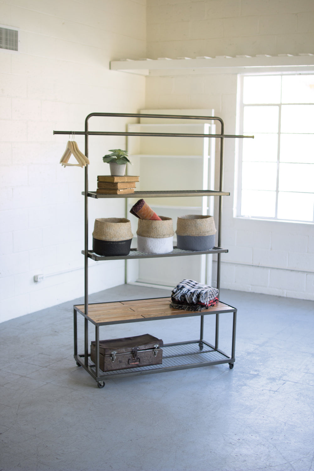 Kalalou Lighting CQ7211  Display Unit With Wire Mesh And Wood Shelves Furniture Bronze / Dark