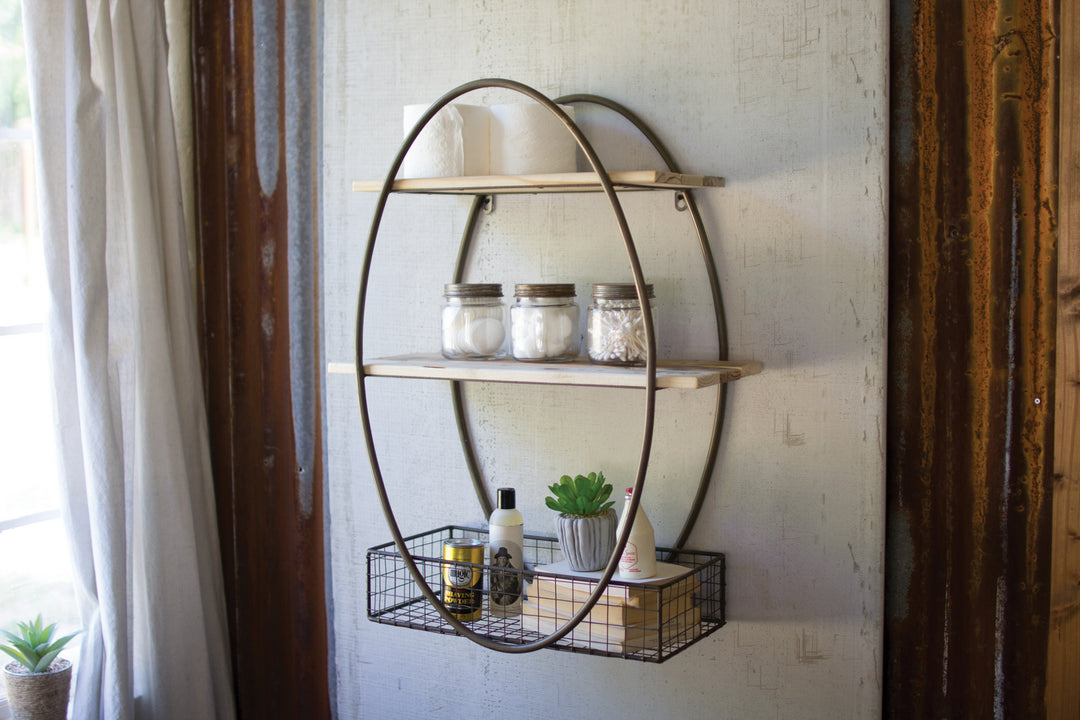 Kalalou Lighting CQ7269  Framed Wall Unit With Recycled Wood Shelves Home Decor Bronze / Dark
