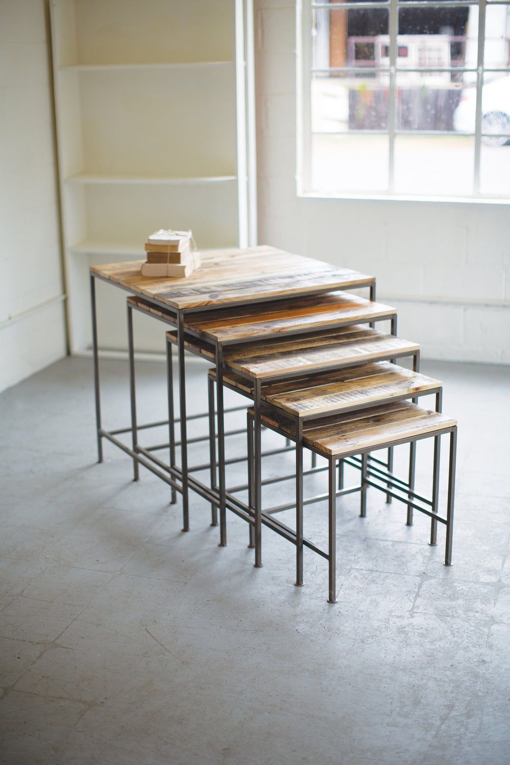 Kalalou Lighting CQ7362  Set Of Five Recycled Wood And Square Display Tables Furniture Bronze / Dark
