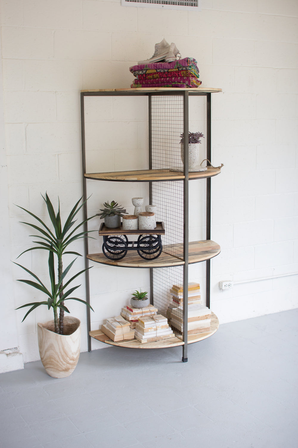 Kalalou Lighting CQ7450  Recycled Wood And Demi Lune Shelving Unit Furniture Bronze / Dark