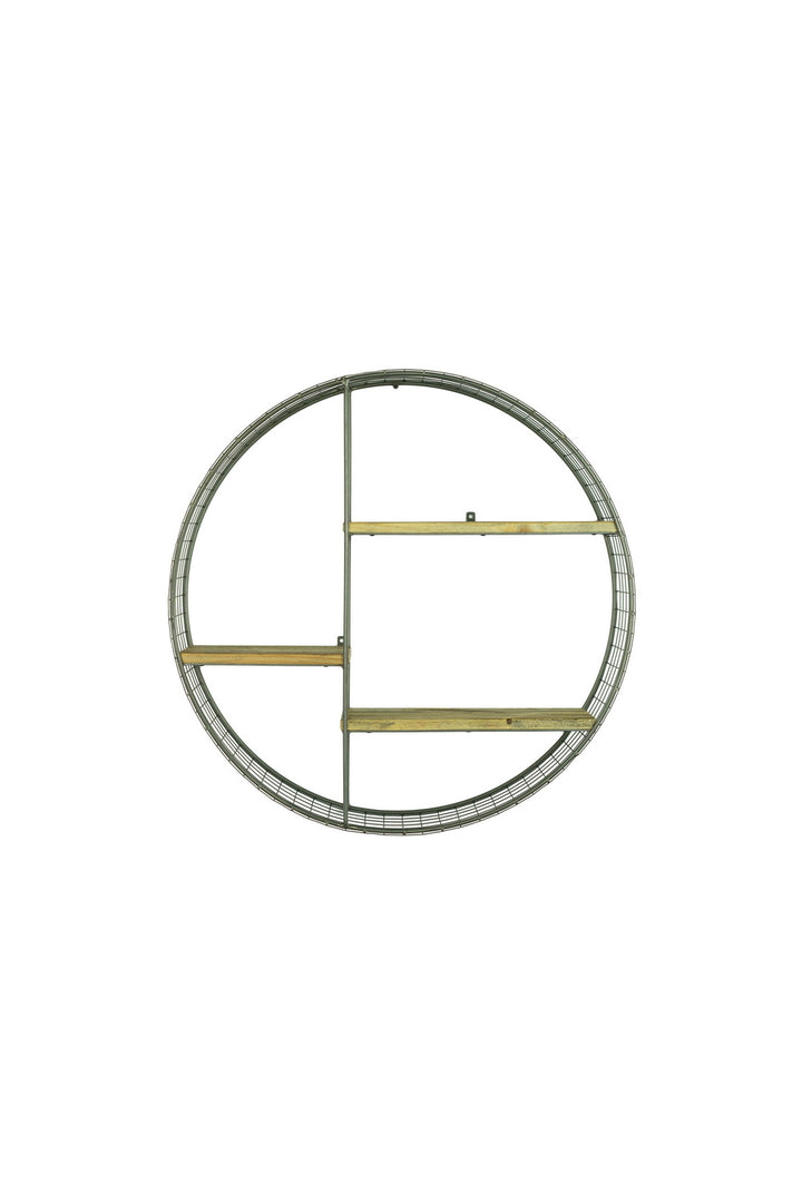 Kalalou Lighting CQ7541  Round Wire Mesh And Recycled Wood Shelving Unit Home Decor Bronze / Dark