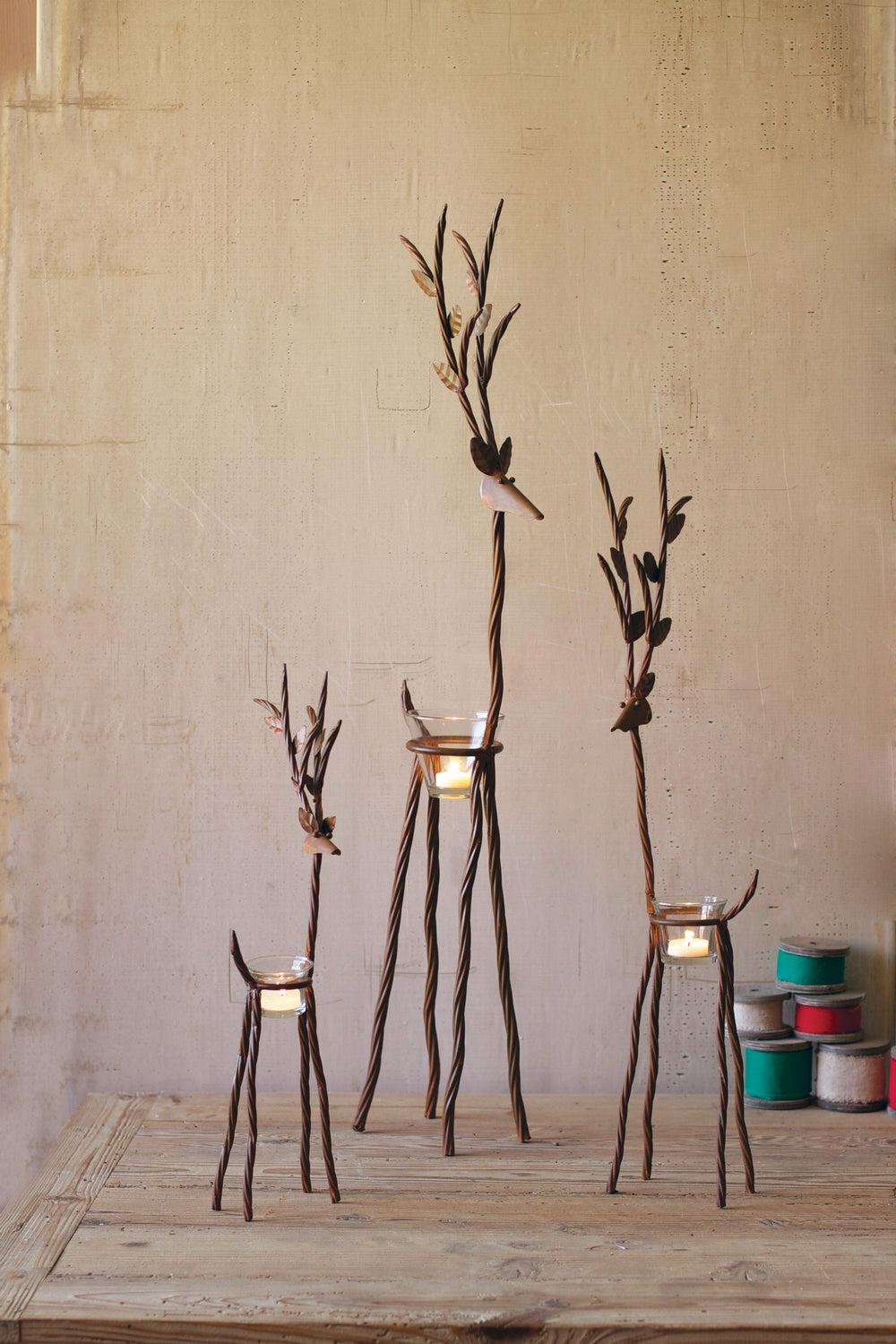 Kalalou Lighting CSW1021  Set Of 3 Reindeer With Tealight Cups Home Decor Bronze / Dark