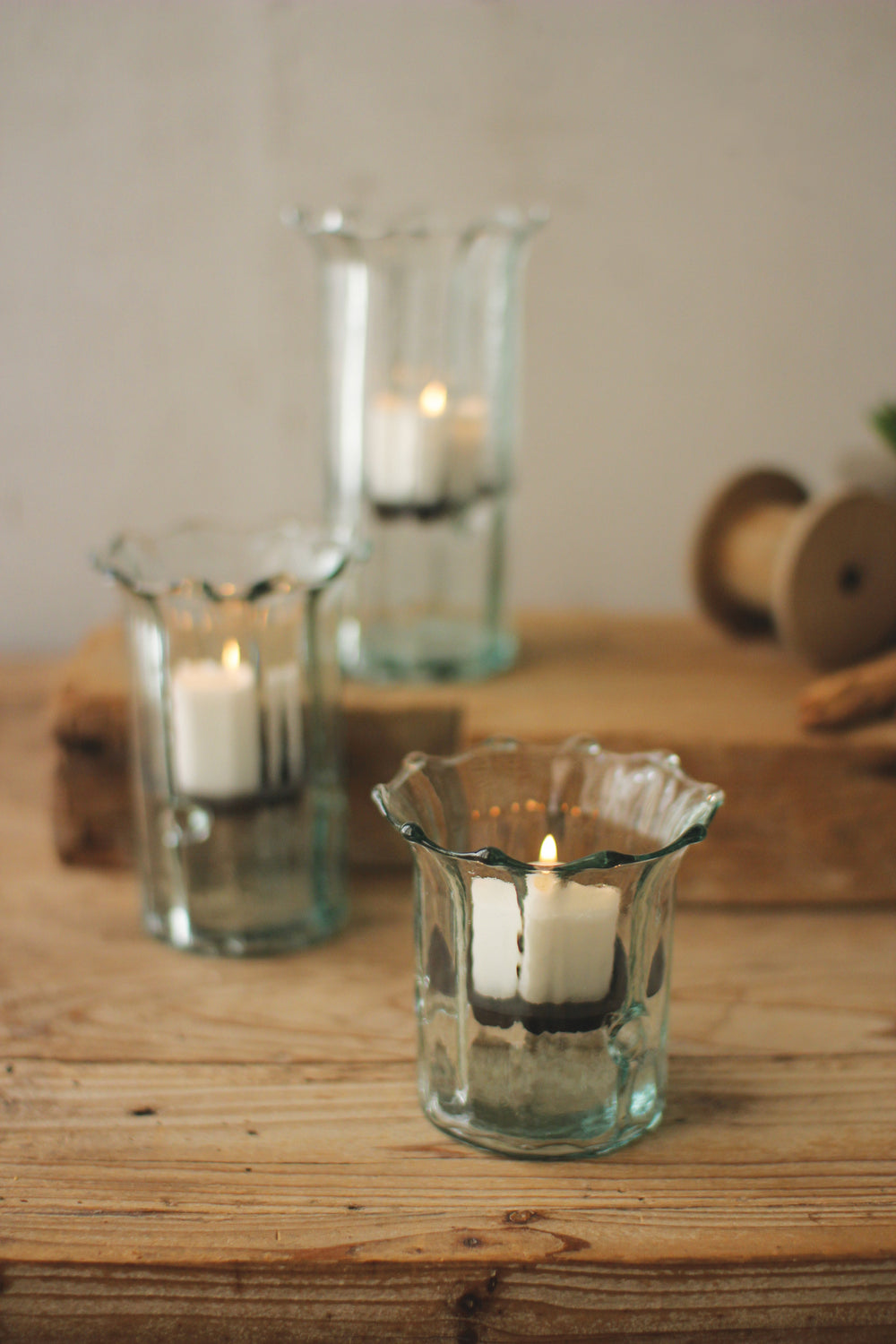 Kalalou Lighting CV7044  Set Of Three Recycled Glass Ribbed Votive Cylinders Home Decor Light