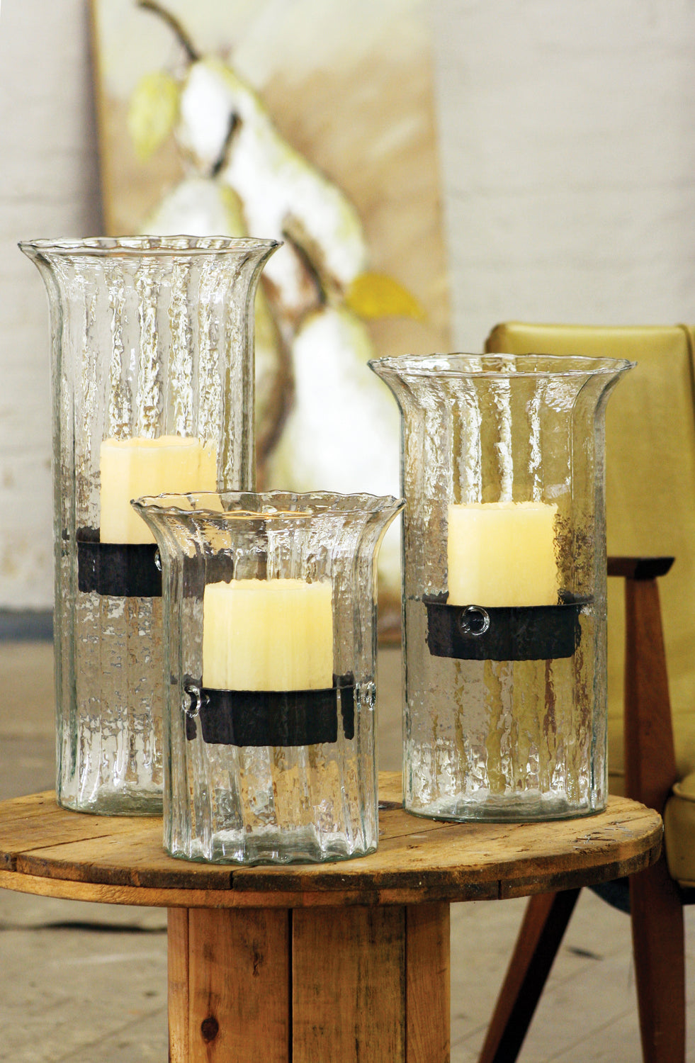 Kalalou Lighting CV838  Ribbed Glass Candle Cylinder W Insert Home Decor Bronze / Dark
