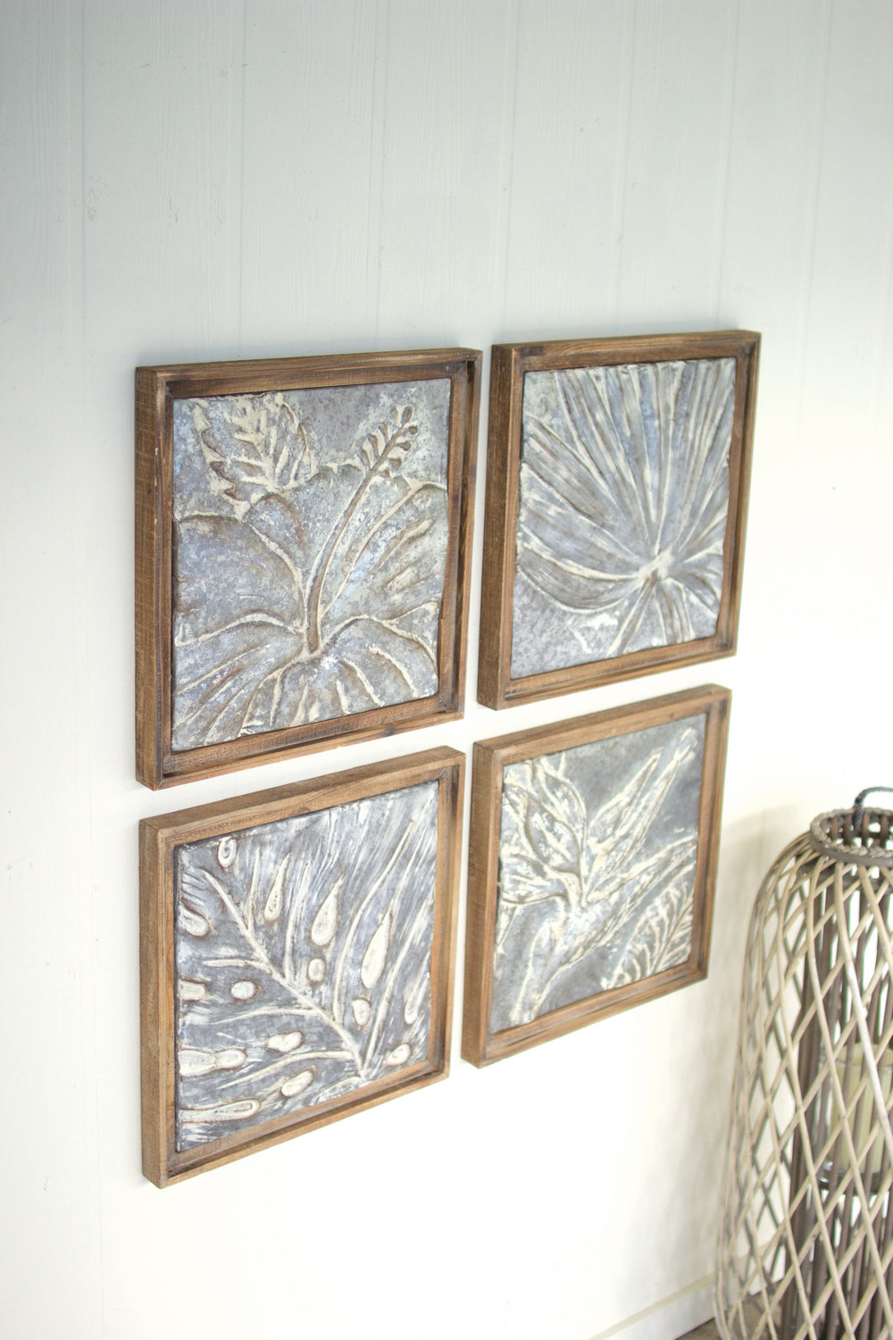 Kalalou Lighting CVY1004  Set Of 4 Framed Tropical Pressed Tiles Mirror Bronze / Dark
