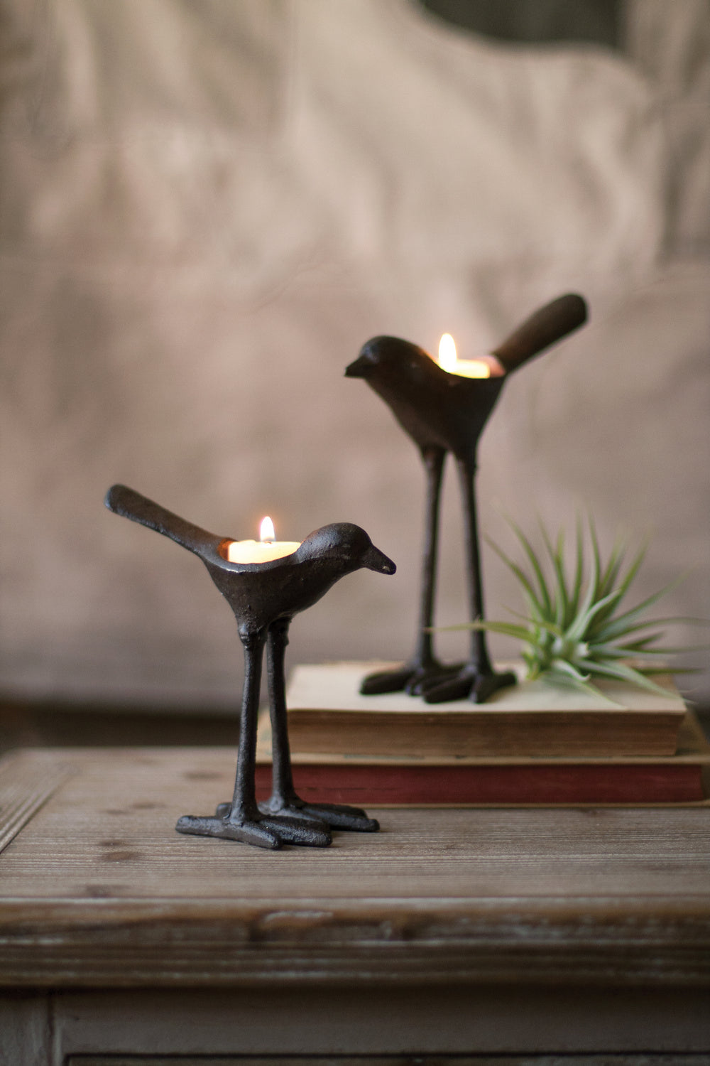 Kalalou Lighting CYB1131  Set Of 2 Cast Bird Tea Light Holders Home Decor Bronze / Dark