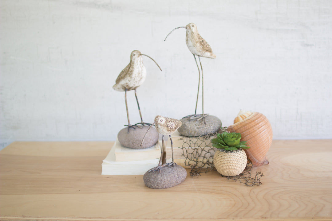 Kalalou Lighting H3668  Set Of Three Painted Clay Shore Birds On Rock Bases Home Decor Bronze / Dark