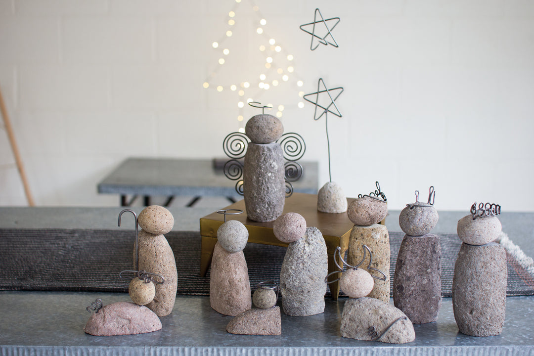 Kalalou Lighting H8557  Set Of 12 River Rock Nativity Scene Home Decor Bronze / Dark