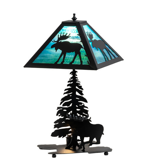Meyda Tiffany Lighting 228133 Lone Moose Two Light Table Lamp Lamp Black
