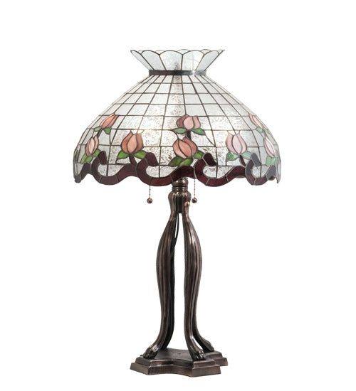 Meyda Tiffany Lighting 228799 Roseborder Three Light Table Lamp Lamp Bronze / Dark