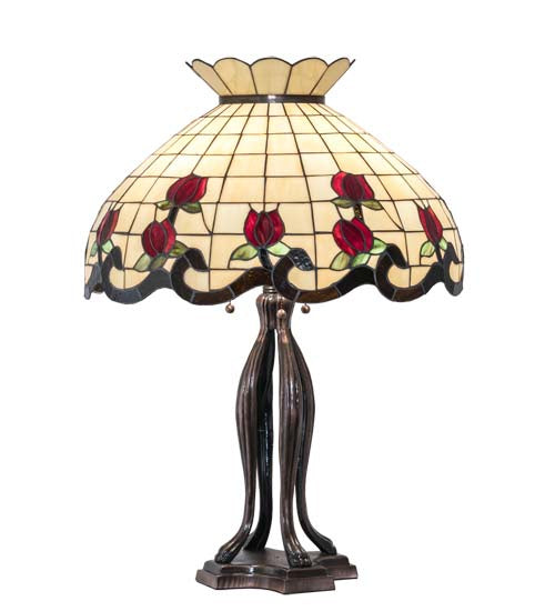 Meyda Tiffany Lighting 228801 Roseborder Three Light Table Lamp Lamp Bronze / Dark