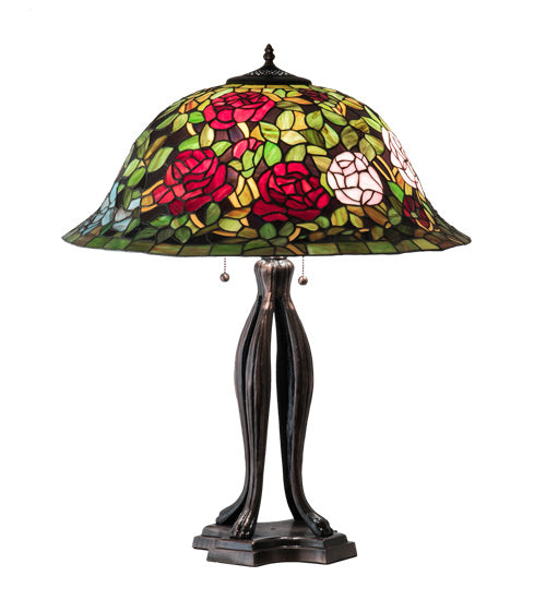 Meyda Tiffany Lighting 229111 Tiffany Rosebush Three Light Table Lamp Lamp Bronze / Dark