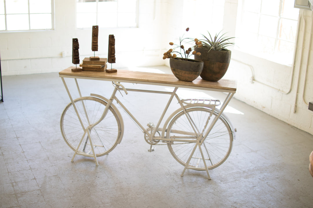 Kalalou Lighting NHAS1002  Repurposed Bicycle Display Shelf Home Decor White