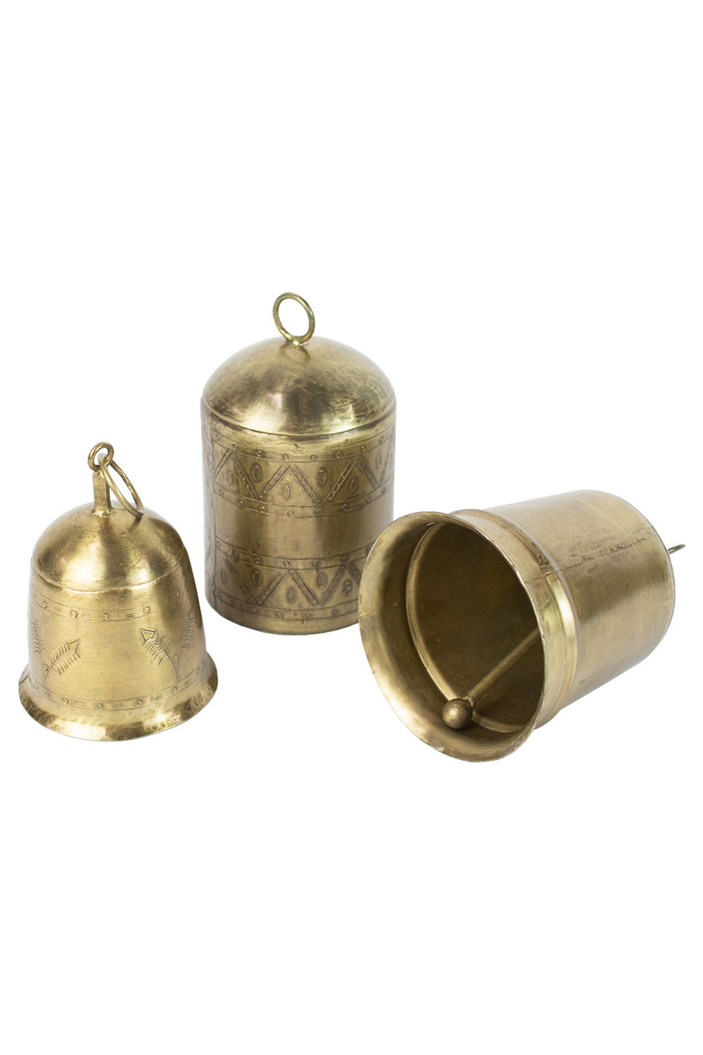 Kalalou Lighting NMAN1025  Set Of Three Bells Home Decor Brass