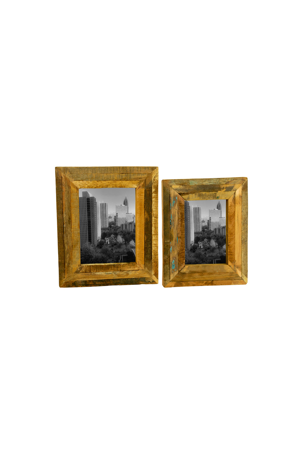 Kalalou Lighting NMCC1044  Set Of Two Recycled Wooden Photo Frames Mirror Bronze / Dark